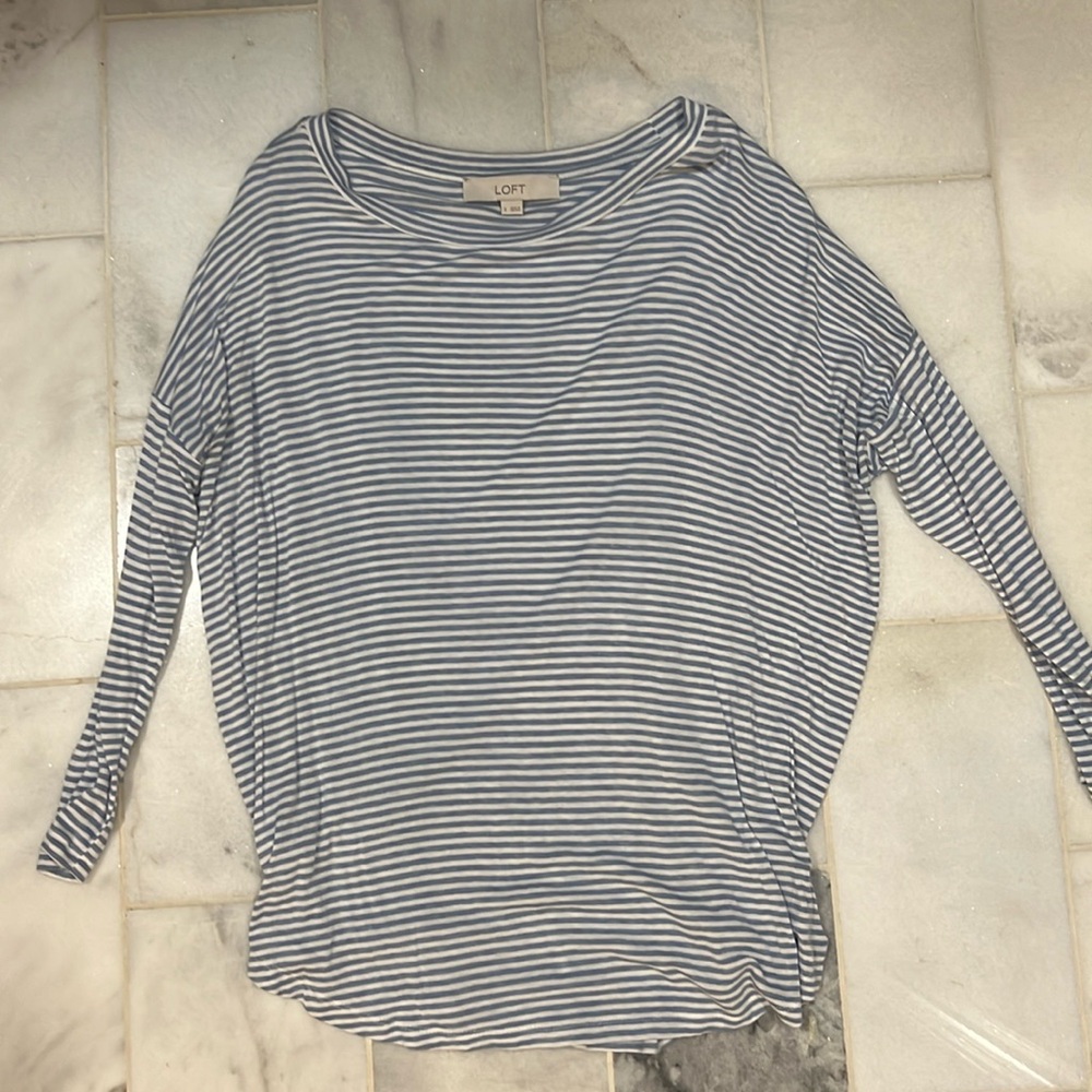 Loft Light Blue & White Striped T-shirt, Size Small